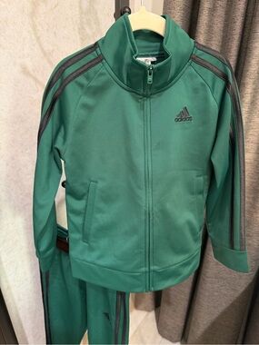 Adidas kids Green Track Jacket and pants set  with Signature Stripes